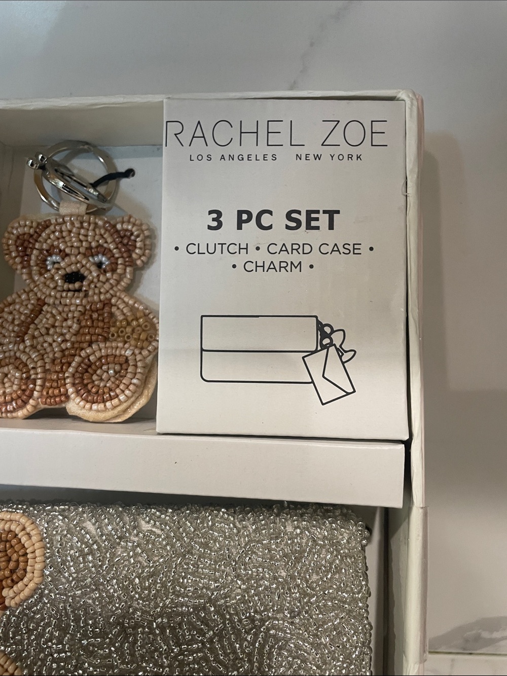 Rachel Zoe Silver Beaded Teddy Bear 3-Piece Clutch Set - Picture 4 of 7